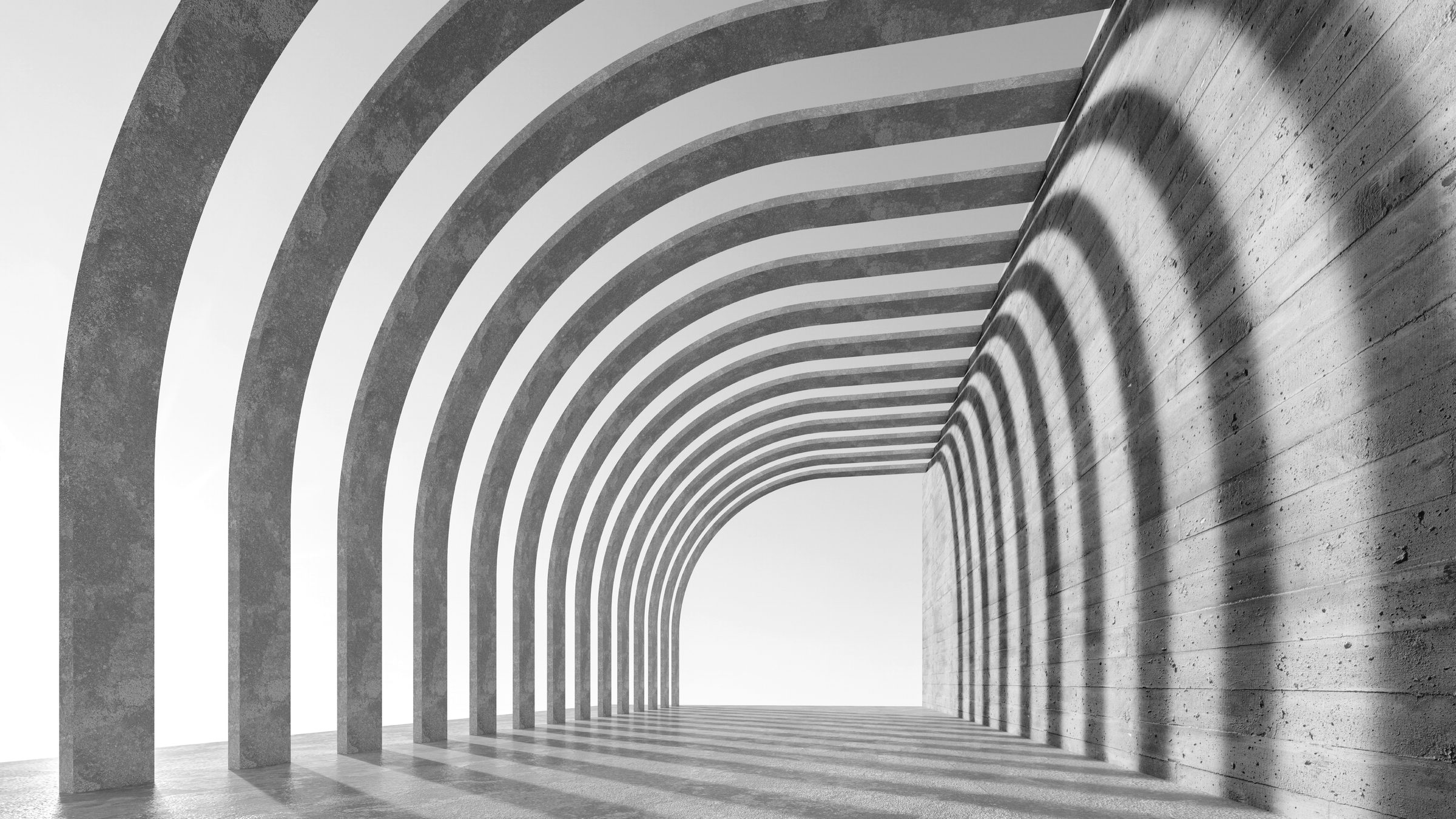 Architectural arcade — a repeating concrete colonnade, representing the rhythm and depth of institutional liquidity.